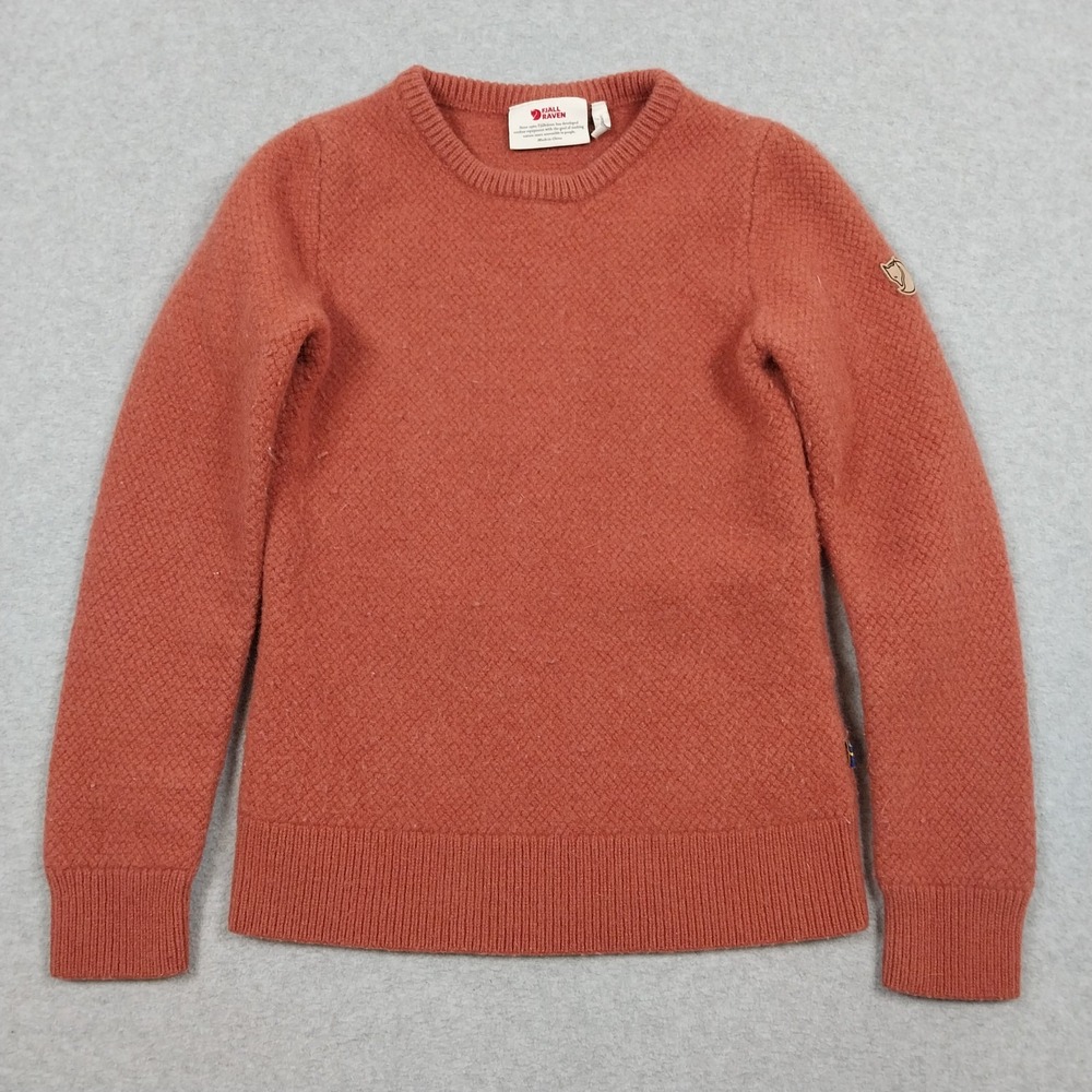 Fjallraven Sweater Womens S Orange Ovik Structure Wool Crewneck Pullover 89775